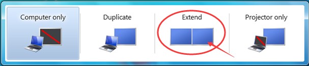 select Extend mode on the computer monitor