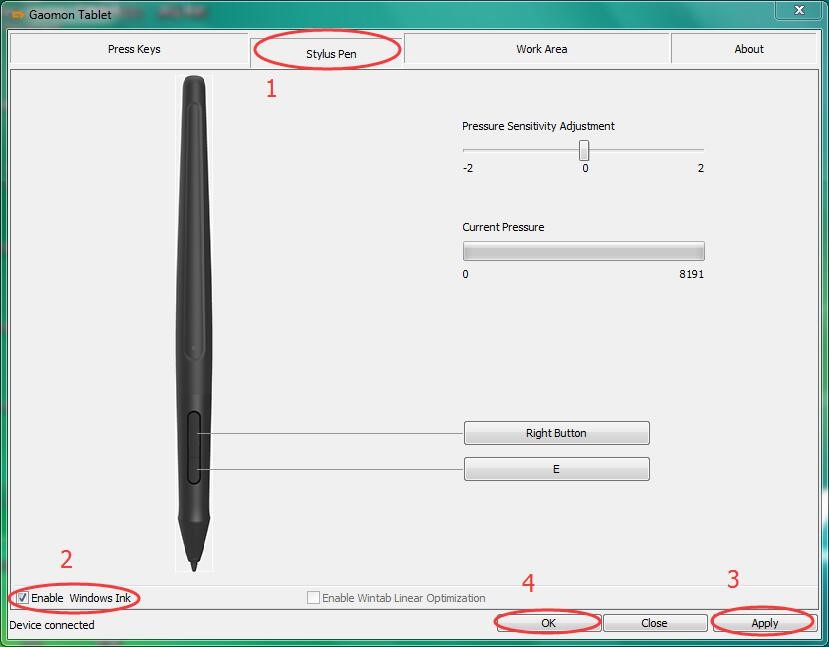 check the box of ‘Enable Windows Ink’ in GAOMON PD1560 driver interface