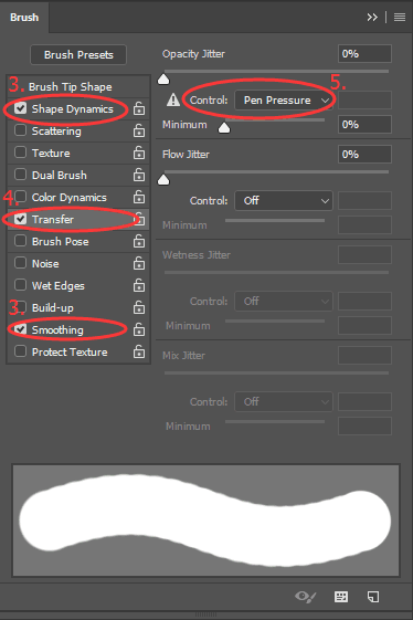 Tick Transfer, Control and then pen pressure in Photoshop for GAOMON tablet