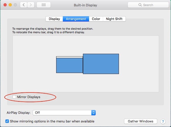 Deselect ‘Mirror Displays’ to enter the extension mode--solution to select current display in GAOMON driver