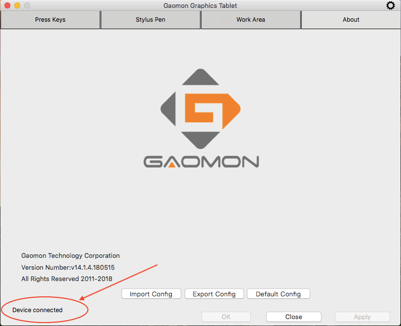 GAOMON driver shows 'Device Connected' in Mac--cursor offset in GAOMON