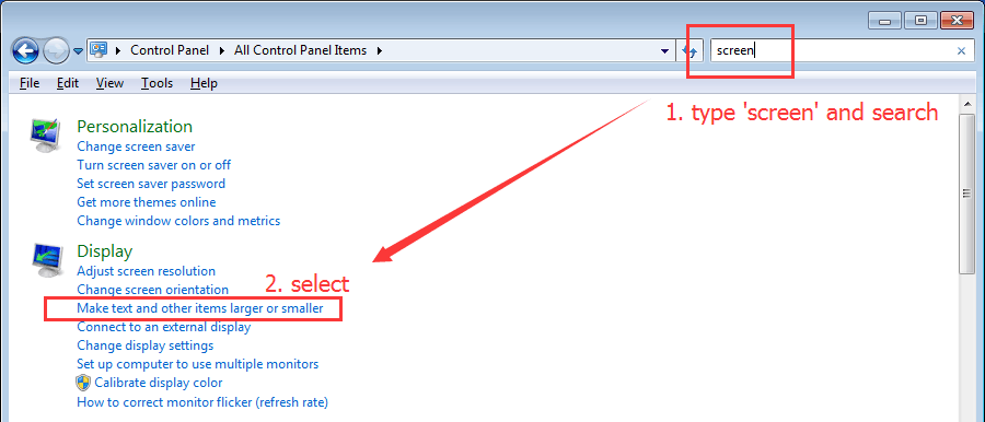 type 'screen' in search box