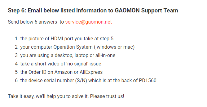 GAOMON PD1560 No signal