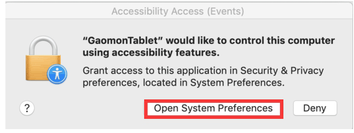 Open System Preference while installing gaomon tablet driver